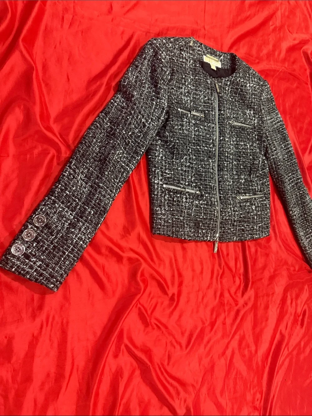 WOW POSHMARK Authentic Michael Kors NWOT Tweed Style Blazer Black White & Silver